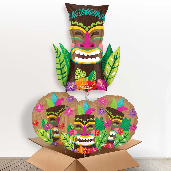 Vintage Tiki Helium Balloon in a Box - with 3 Themed Balloons | Party Save Smile