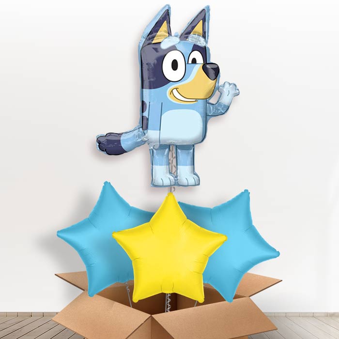 Shaped Foil Bluey Helium Balloon in a Box Gift - With 3 Plain Balloons | Party Save Smile