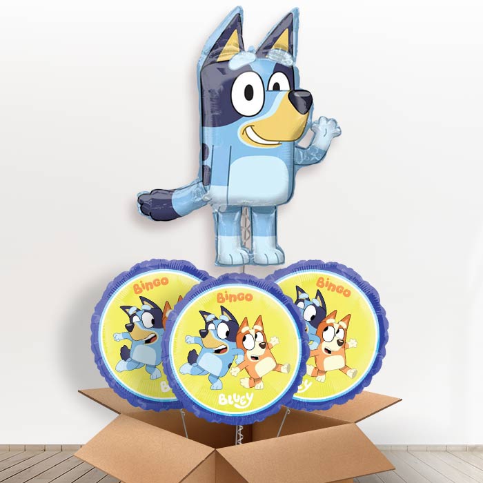 Shaped Foil Bluey Helium Balloon in a Box Gift - With 3 Themed Balloons | Party Save Smile