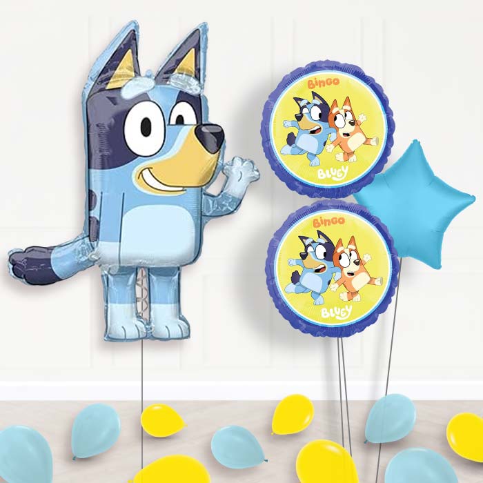 Bluey Helium Balloon Bouquet in a Box-Giant Balloon + 2 Themed Balloons + 1 Plain Balloon + Mini Balloons 