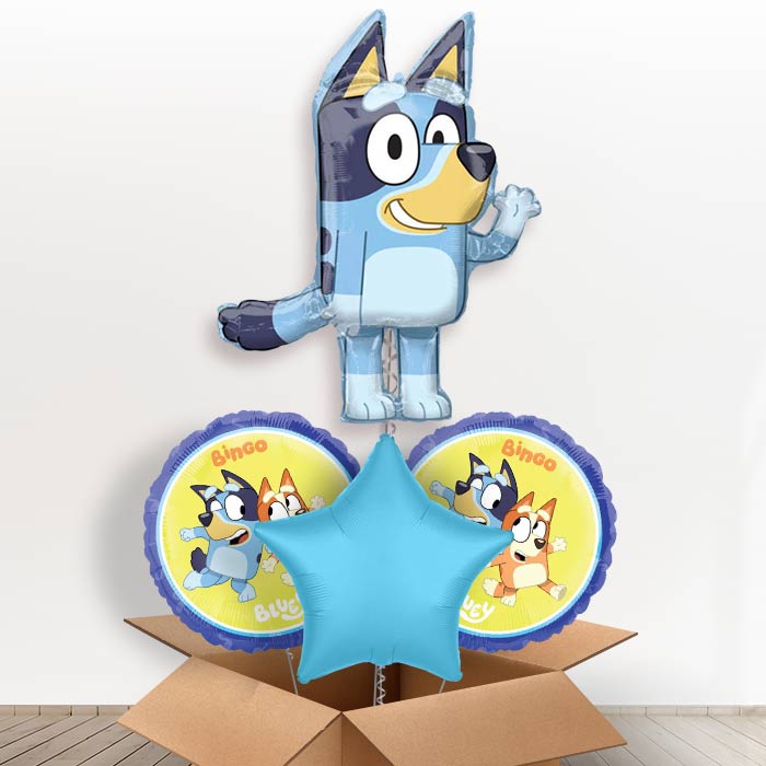 Shaped Foil Bluey Helium Balloon in a Box Gift-1 x Giant Balloon and 2 Themed Balloons and 1 Plain Balloon 