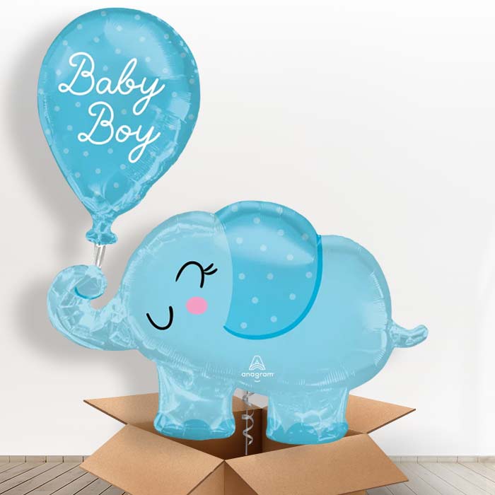Giant Baby Boy Blue Elephant Shaped Helium Balloon in a Box - Giant Balloon | Party Save Smile