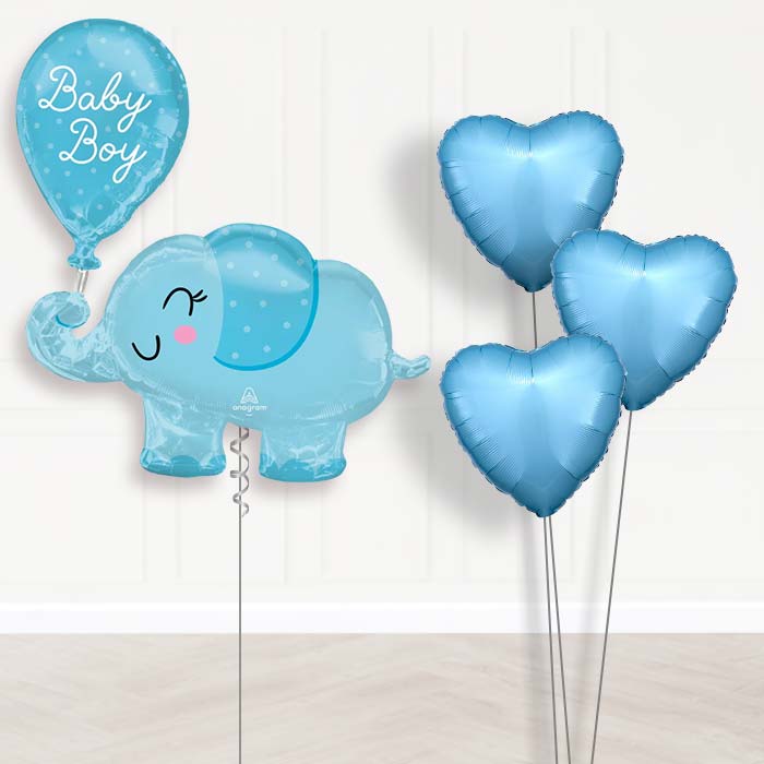 Giant Baby Boy Blue Elephant Shaped Balloon Bouquet Delivery - Plain Bouquet | Party Save Smile