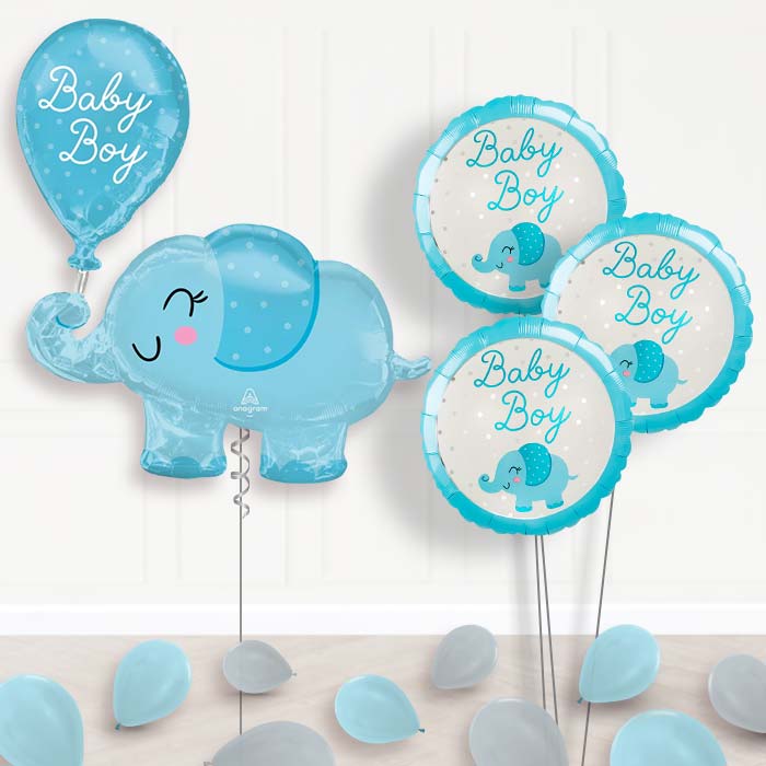 Giant Baby Boy Blue Elephant Shaped Balloon Bouquet Delivery - Themed Bouquet and Latex | Party Save Smile