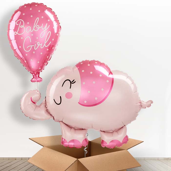 Giant Baby Girl Pink Elephant Shaped Helium Balloon in a Box - Giant Balloon | Party Save Smile