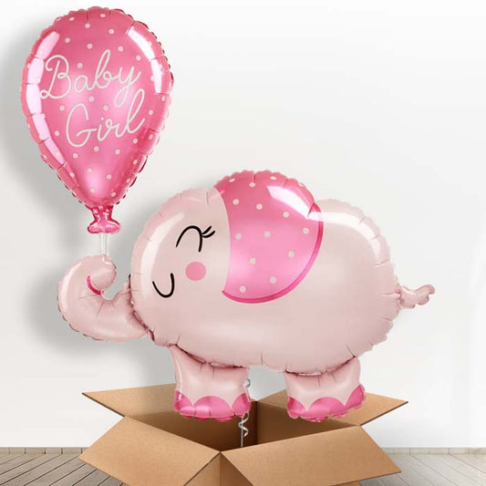Giant Baby Girl Pink Elephant Shaped Helium Balloon in a Box - Giant Balloon | Party Save Smile