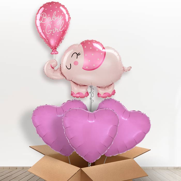 Giant Baby Girl Pink Elephant Shaped Helium Balloon in a Box - With 3 Plain Balloons | Party Save Smile