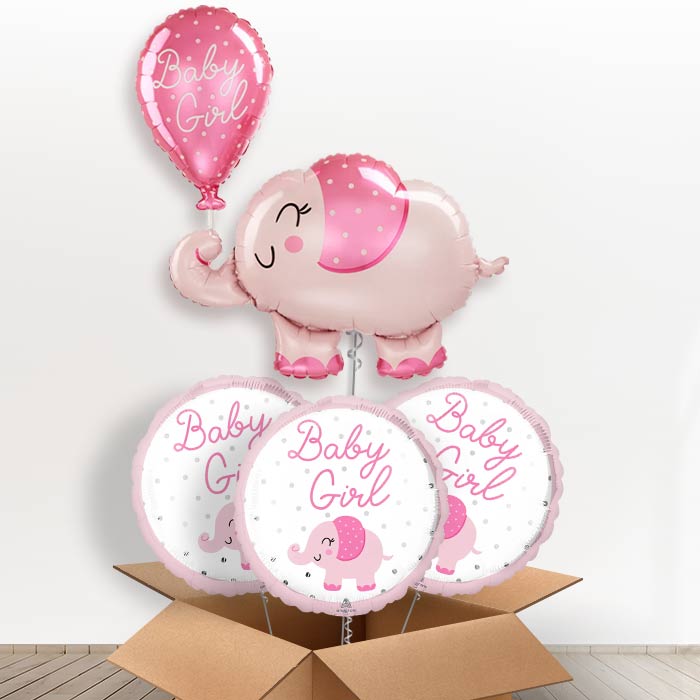 Giant Baby Girl Pink Elephant Shaped Helium Balloon in a Box - With 3 Themed Balloons | Party Save Smile