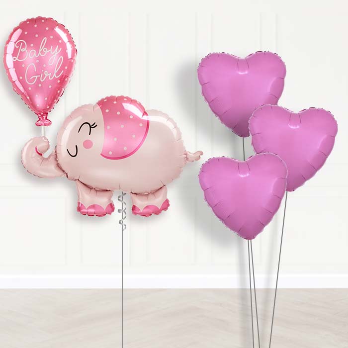 Giant Baby Girl Pink Elephant Shaped Balloon Bouquet - Plain Bouquet | Party Save Smile