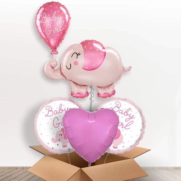 Giant Baby Girl Pink Elephant Shaped Helium Balloon in a Box-1 x Giant Balloon and 2 Themed Balloons and 1 Plain Balloon 