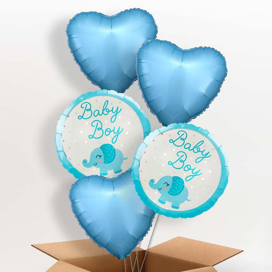 Baby Boy Elephant Helium Balloon in a Box: New Baby Balloon - 5 Balloon | Party Save Smile