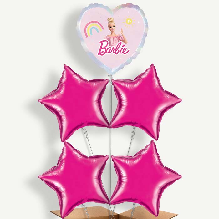 Pink Heart Barbie Balloon Cluster Inflated with Helium | Party Save Smile