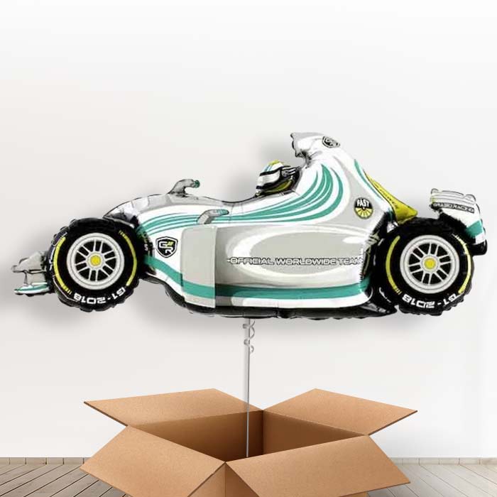 Giant Grey Racing Car Helium Balloon in a Box - Giant Balloon | Party Save Smile