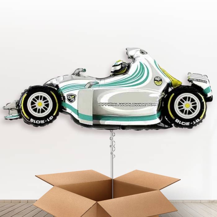 Giant Grey Racing Car Helium Balloon in a Box - Giant Balloon | Party Save Smile