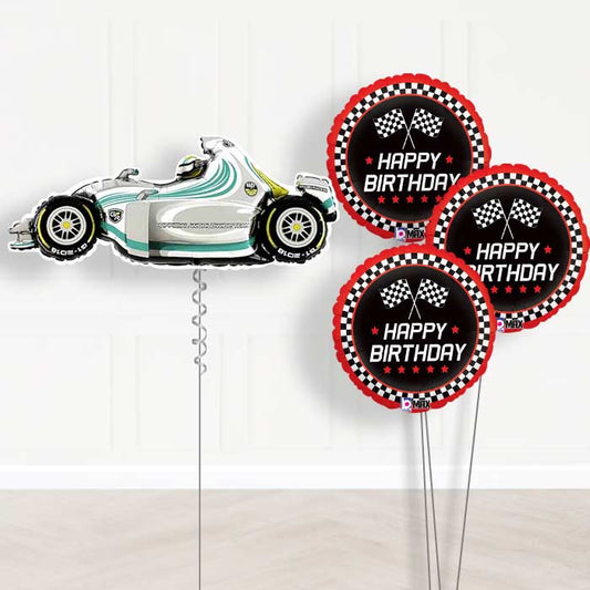 Giant Grey Racing Car Balloon Bouquet Delivery - Themed Bouquet | Party Save Smile
