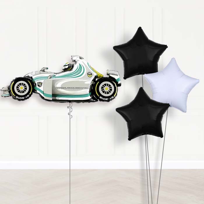 Giant Grey Racing Car Balloon Bouquet Delivery - Plain Bouquet | Party Save Smile