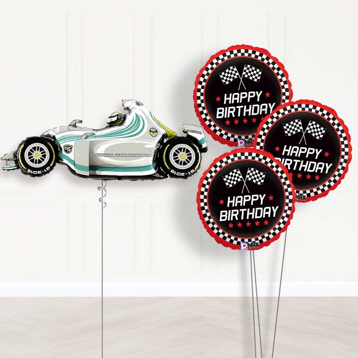 Giant Grey Racing Car Balloon Bouquet Delivery - Themed Bouquet | Party Save Smile