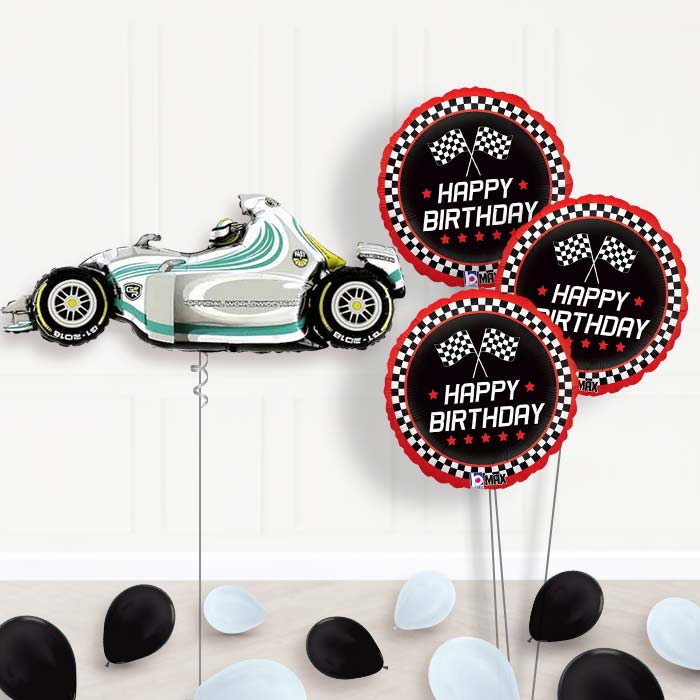 Giant Grey Racing Car Balloon Bouquet Delivery - Themed Bouquet and Latex | Party Save Smile