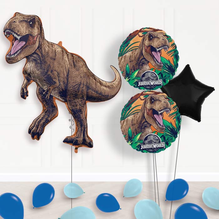 Jurassic World Dominion Balloon Bouquet Delivery-Giant Balloon + 2 Themed Balloons + 1 Plain Balloon + Mini Balloons 