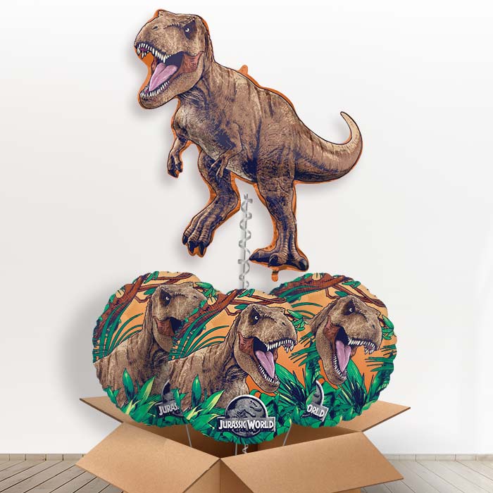 Jurassic World Dominion Giant Helium Balloon in a Box - with 3 Themed Balloons | Party Save Smile