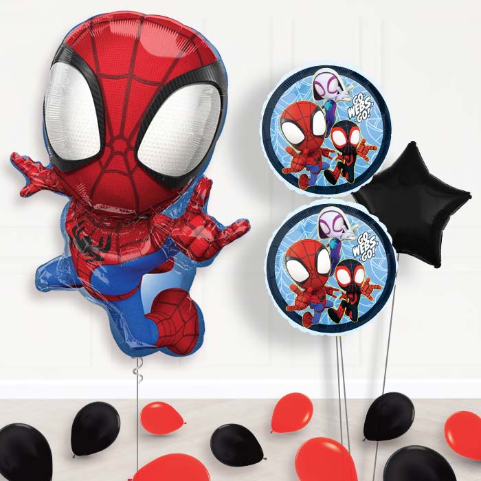 Spiderman Balloon Display Bouquet in a Box-Giant Balloon + 2 Themed Balloons + 1 Plain Balloon + Mini Balloons 