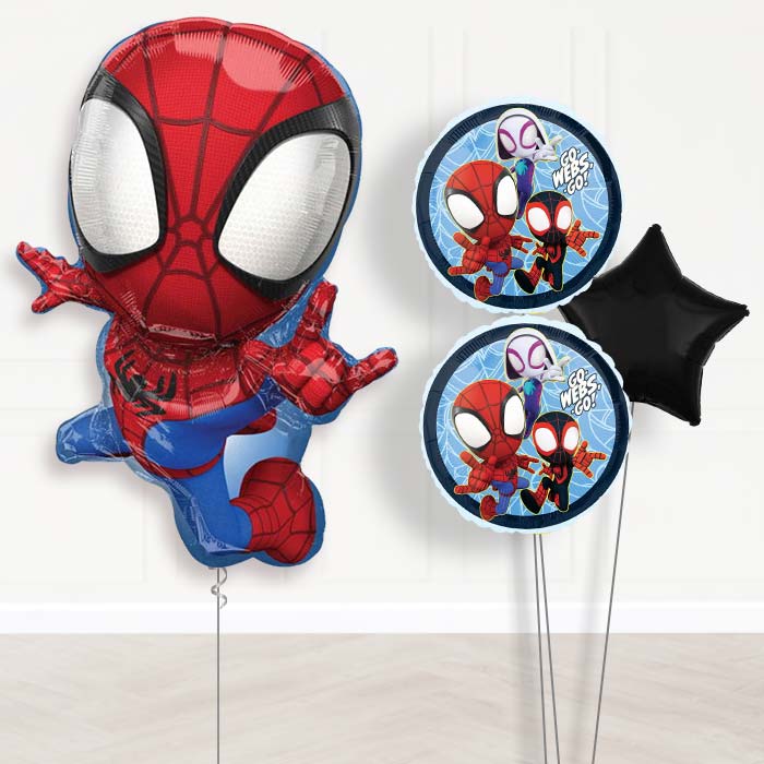 Spiderman Balloon Display Bouquet in a Box-Giant Balloon + 2 Themed Balloons + 1 Plain Balloon 