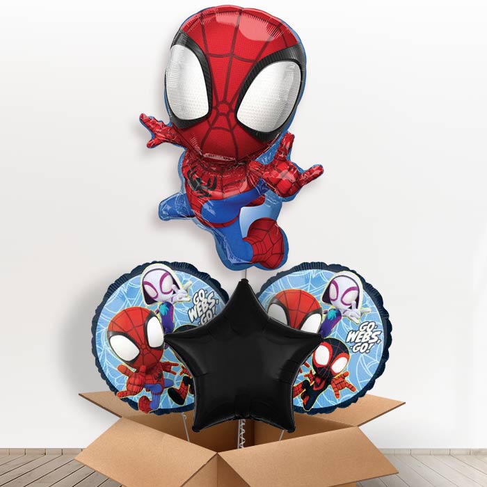 Shaped Spiderman Helium Balloons in a Box Gift-1 x Giant Balloon and 2 Themed Balloons and 1 Plain Balloon 