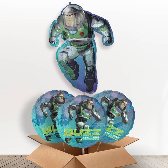 Buzz Lightyear Giant Helium Balloon in a Box Gift - With 3 Themed Balloons | Party Save Smile