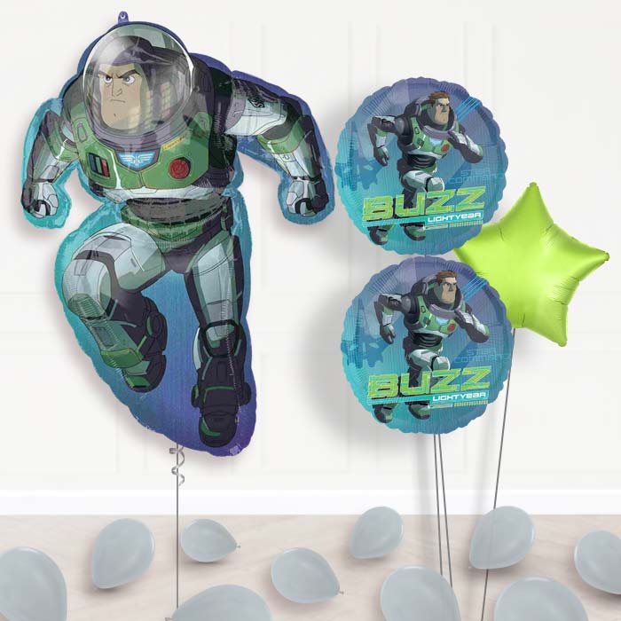 Buzz Lightyear Inflated Helium Balloons Delivered-Giant Balloon + 2 Themed Balloons + 1 Plain Balloon + Mini Balloons 