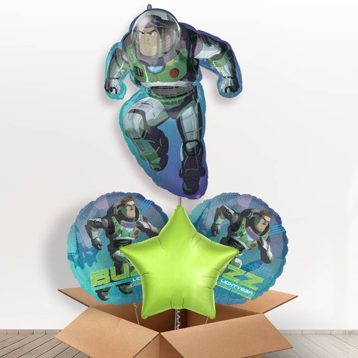 Buzz Lightyear Giant Helium Balloon in a Box Gift-1 x Giant Balloon and 2 Themed Balloons and 1 Plain Balloon 