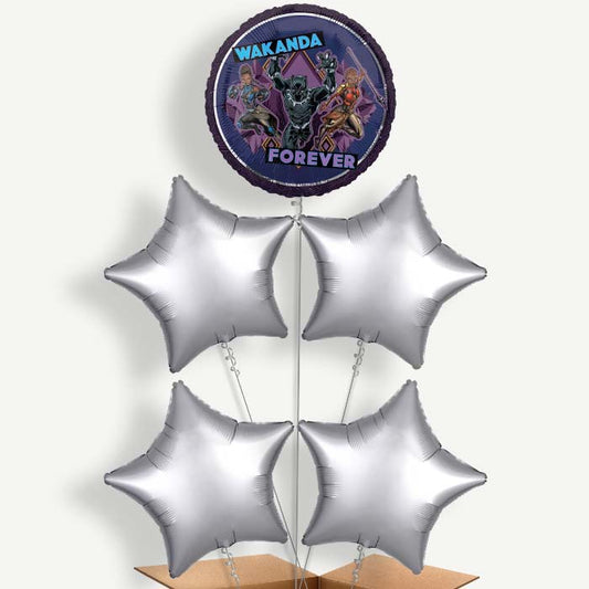 Black Panther Balloon Cluster Inflated with Helium | Party Save Smile