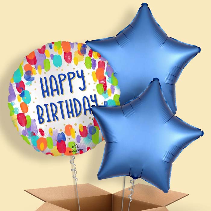 Artist Paint Dots Happy Birthday Helium Balloon in a Box - 3 Balloons | Party Save Smile