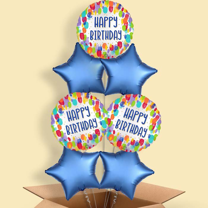 Artist Paint Dots Happy Birthday Helium Balloon in a Box - 7 Balloons | Party Save Smile