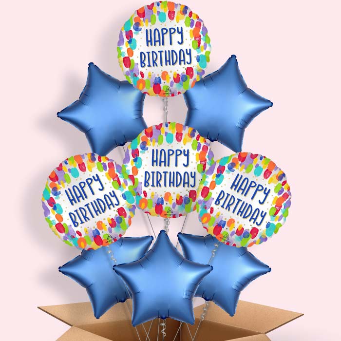 Artist Paint Dots Happy Birthday Helium Balloon in a Box - 9 Balloons | Party Save Smile