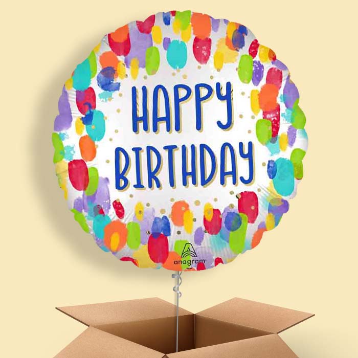 Artist Paint Dots Happy Birthday Helium Balloon in a Box - 1 Balloon | Party Save Smile