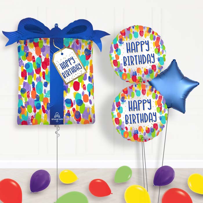 Artist Dots Painterly Birthday Balloon Bouquet Delivery-Giant Balloon + 2 Themed Balloons + 1 Plain Balloon + Mini Balloons 
