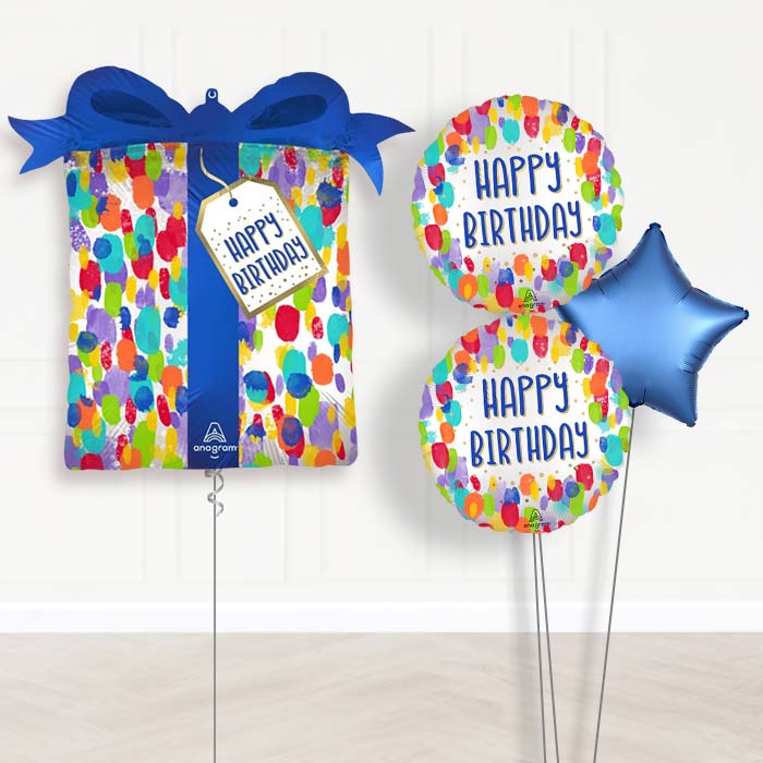 Artist Dots Painterly Birthday Balloon Bouquet Delivery-Giant Balloon + 2 Themed Balloons + 1 Plain Balloon 