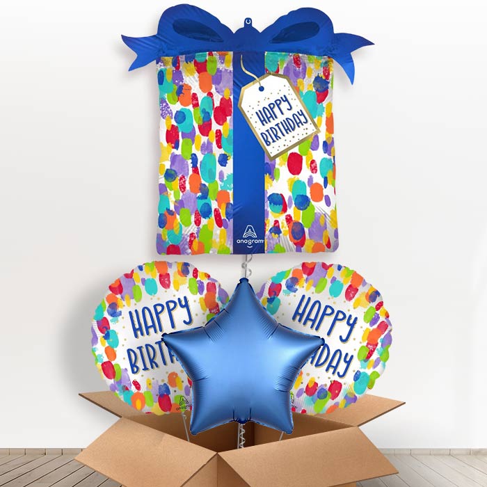 Artist Dots Painterly Helium Birthday Balloon in a Box-1 x Giant Balloon and 2 Themed Balloons and 1 Plain Balloon 