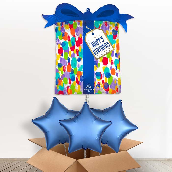 Artist Dots Painterly Helium Birthday Balloon in a Box - with 3 Plain Balloons | Party Save Smile