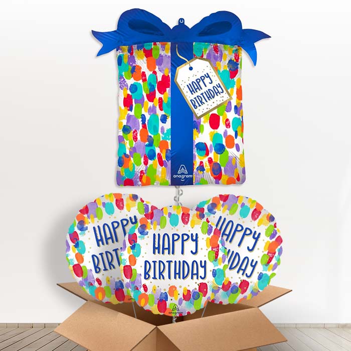 Artist Dots Painterly Helium Birthday Balloon in a Box - with 3 Themed Balloons | Party Save Smile