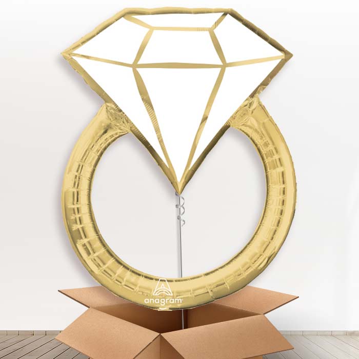 Gold Wedding Ring Helium Balloon in a Box - 1 x Giant Balloon | Party Save Smile