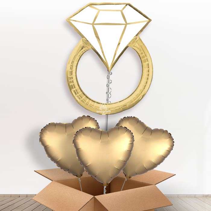 Gold Wedding Ring Helium Balloon in a Box - with 3 Plain Balloons | Party Save Smile
