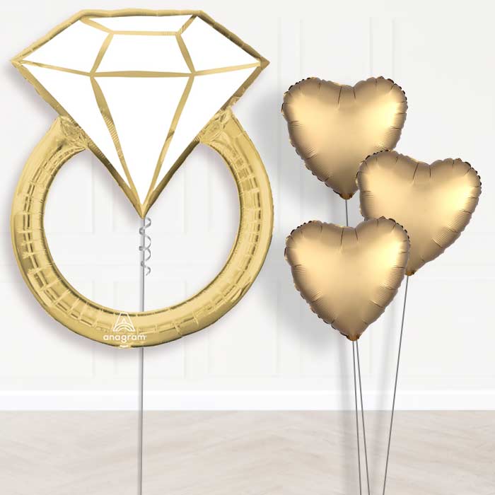 Gold Wedding Ring Balloon Bouquet Delivery - 1 x Giant Balloon with Plain Bouquet | Party Save Smile