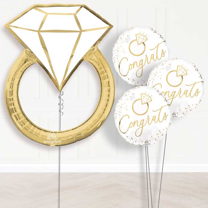 Gold Wedding Ring Balloon Bouquet Delivery - 1 x Giant Balloon with Themed Bouquet | Party Save Smile