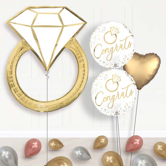 Gold Wedding Ring Balloon Bouquet Delivery-Giant Balloon + 2 Themed Balloons + 1 Plain Balloon + Mini Balloons 