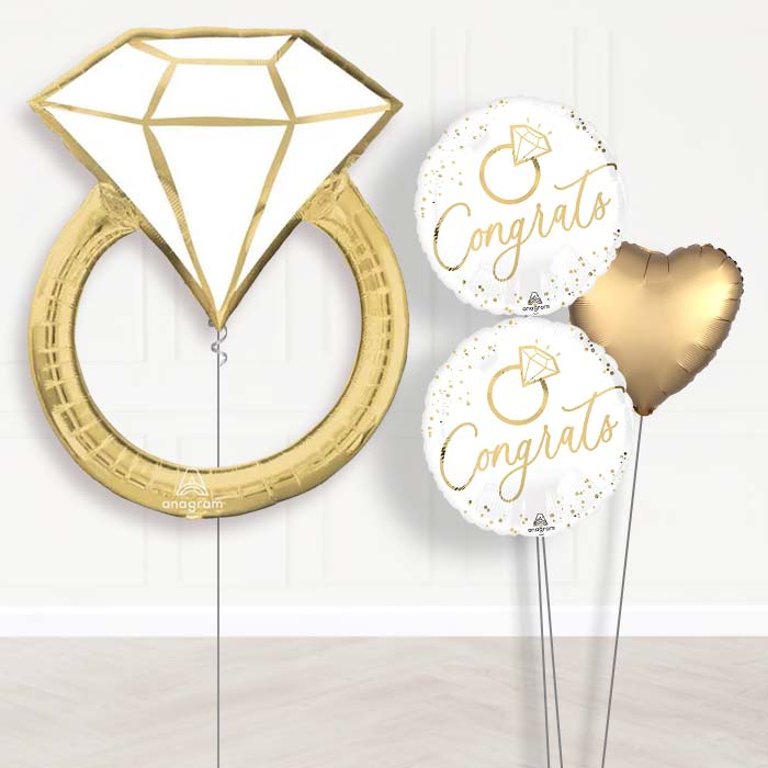 Gold Wedding Ring Balloon Bouquet Delivery-Giant Balloon + 2 Themed Balloons + 1 Plain Balloon 