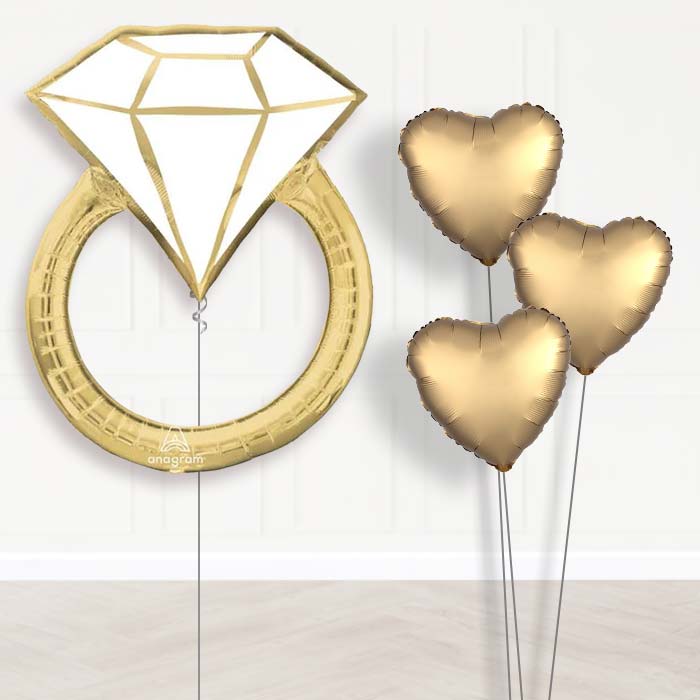 Gold Wedding Ring Balloon Bouquet Delivery - 1 x Giant Balloon with Plain Bouquet | Party Save Smile