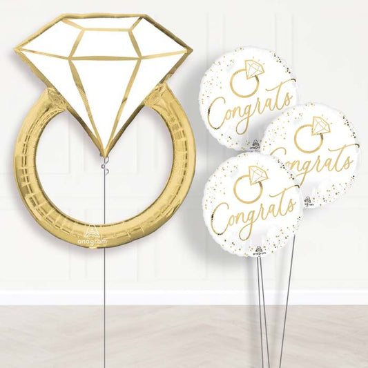 Gold Wedding Ring Balloon Bouquet Delivery - 1 x Giant Balloon with Themed Bouquet | Party Save Smile