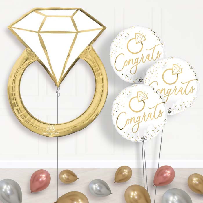Gold Wedding Ring Balloon Bouquet Delivery - 1 x Giant Balloon with Themed Bouquet and Latex | Party Save Smile