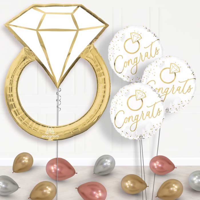 Gold Wedding Ring Balloon Bouquet Delivery - 1 x Giant Balloon with Themed Bouquet and Latex | Party Save Smile